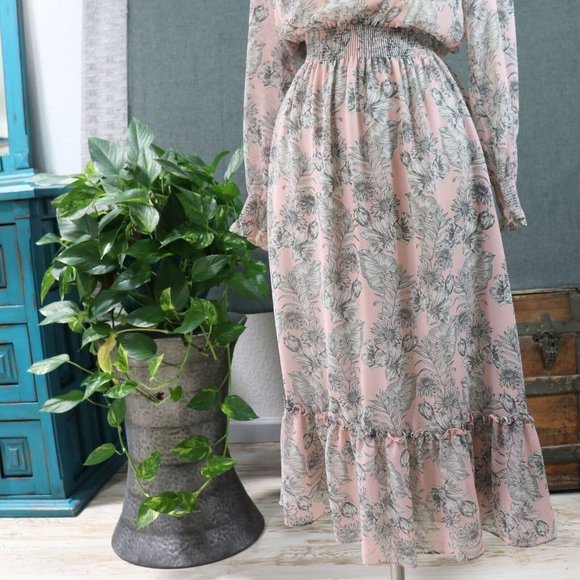 Misa Los Angeles Dress Womens M Smocked Blouson Pink Boho Chic Midi - Picture 15 of 16